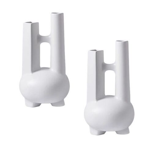 2x Ornament Modern Geometric Vase Minimalist Double Tube Abstract Sculpture - Image 2