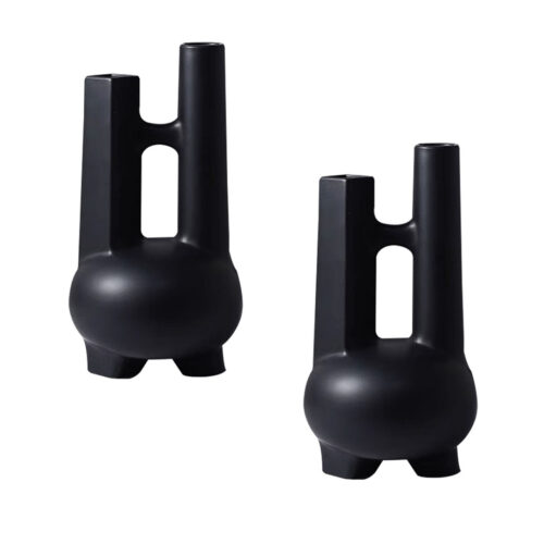 2x Ornament Modern Geometric Vase Minimalist Double Tube Abstract Sculpture - Image 2