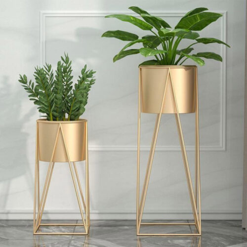 4x 70cm Gold Metal Plant Stand with Gold Flower Pot Holder Corner Shelf Rack Display - Image 4