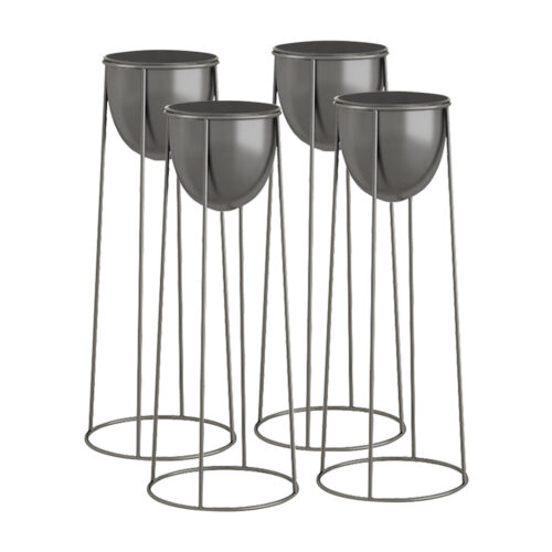 4x 70cm Round Wire Metal Flower Pot Stand with Black Flowerpot Holder Rack Display