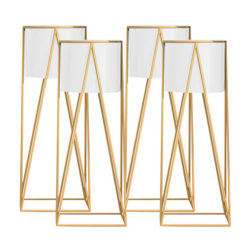 4x 70cm Gold Metal Plant Stand with White Flower Pot Holder Corner Shelf Rack Display
