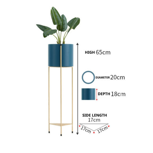 4x 2 Layer 65cm Gold Metal Plant Stand with Blue Flower Pot Holder Corner Shelf Rack Display - Image 2