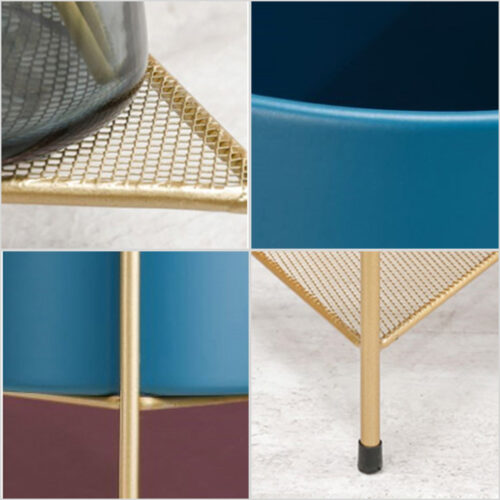 4x 2 Layer 65cm Gold Metal Plant Stand with Blue Flower Pot Holder Corner Shelf Rack Display - Image 6