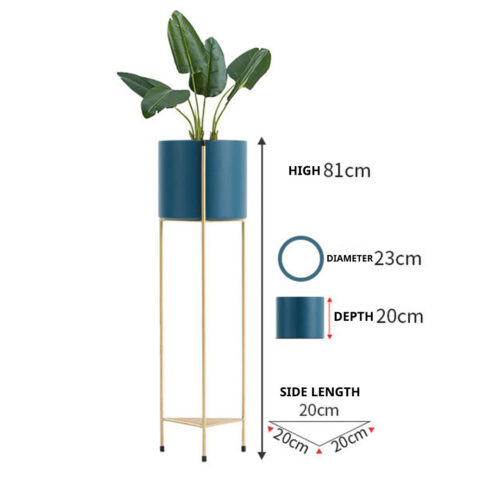 4x 2 Layer 81cm Gold Metal Plant Stand with Blue Flower Pot Holder Corner Shelf Rack Display - Image 2
