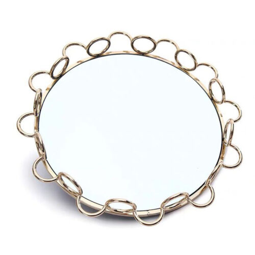 33cm Bronze-Colored Round Mirror Glass Metal Tray Vanity Makeup Perfume Jewelry Organiser with Handles - Image 7