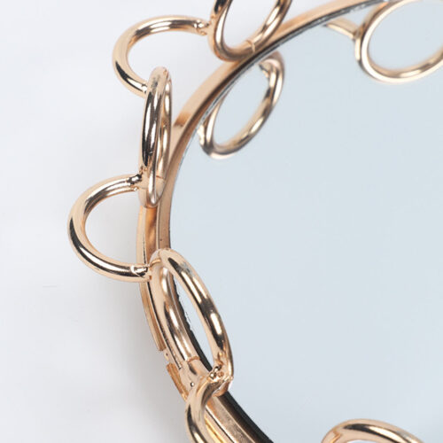 33cm Bronze-Colored Round Mirror Glass Metal Tray Vanity Makeup Perfume Jewelry Organiser with Handles - Image 9