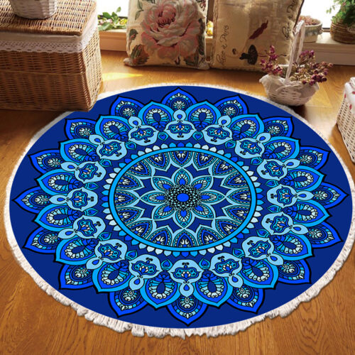 90cm Blue Mandala Round Carpet for Living Room Bedroom Anti-slip Doormat Decor - Image 2
