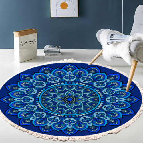 90cm Blue Mandala Round Carpet for Living Room Bedroom Anti-slip Doormat Decor - Image 3