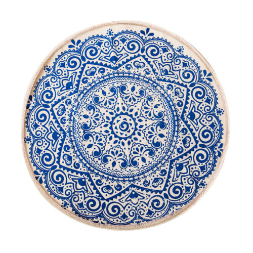Blue Carpet Soft Linen Bohemian Non-Slip Floor Retro Minimalist Round Rug Decor with Tassels