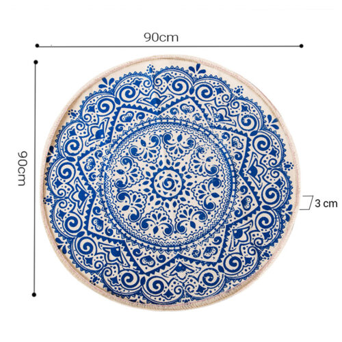 Blue Carpet Soft Linen Bohemian Non-Slip Floor Retro Minimalist Round Rug Decor with Tassels - Image 3