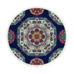 90cm Round Rug Bohemian Circle Area Rug with Bohemian Geometric Pattern Anti-slip Doormat Decor
