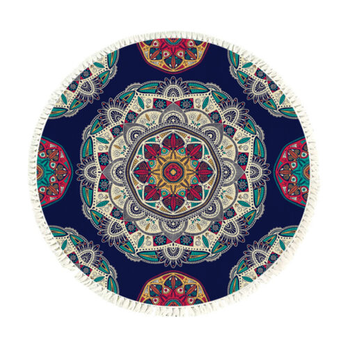 90cm Round Rug Bohemian Circle Area Rug with Bohemian Geometric Pattern Anti-slip Doormat Decor