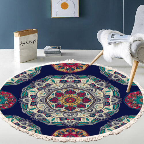 90cm Round Rug Bohemian Circle Area Rug with Bohemian Geometric Pattern Anti-slip Doormat Decor - Image 4
