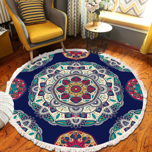 90cm Round Rug Bohemian Circle Area Rug with Bohemian Geometric Pattern Anti-slip Doormat Decor - Image 5