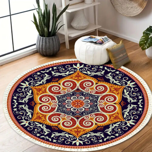 90cm Round Mandala Ethnic Round Carpet Anti-slip Doormat Decor - Image 2