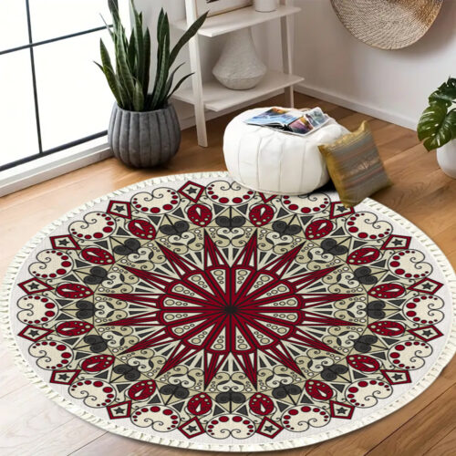120cm Mandala Modern Ethnic Tassel Print Anti-slip Doormat Decor - Image 6