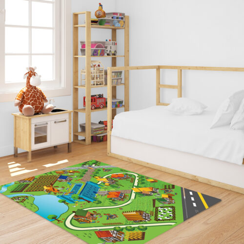 120cm Kids Rug Street Map Play Mat Educational Baby Theme Park Area Rugs - Image 2