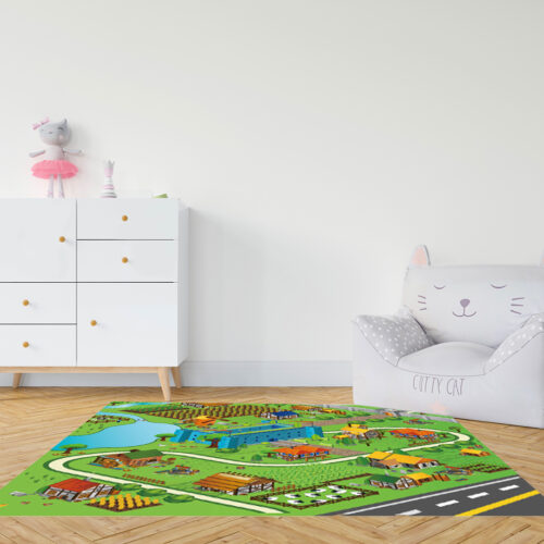 120cm Kids Rug Street Map Play Mat Educational Baby Theme Park Area Rugs - Image 3