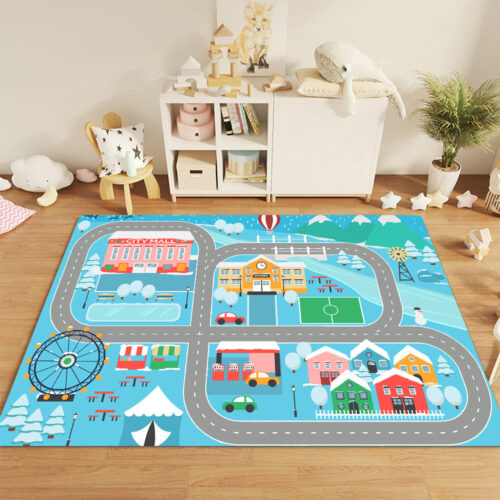 120cm Kids Rug Street Map Play Mat Educational Baby Theme Park Area Rugs - Image 2