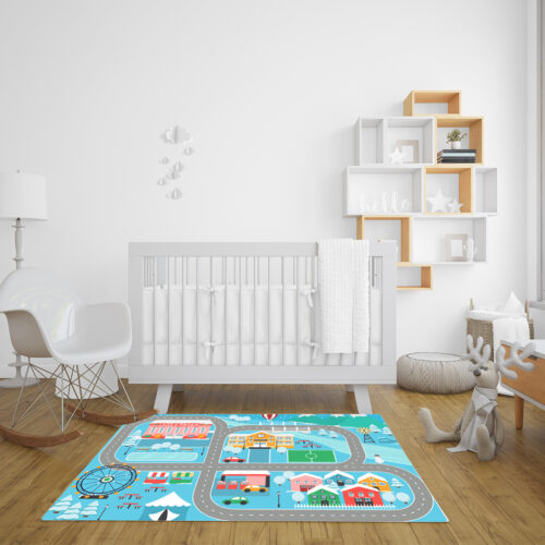 120cm Kids Rug Street Map Play Mat Educational Baby Theme Park Area Rugs - Image 4
