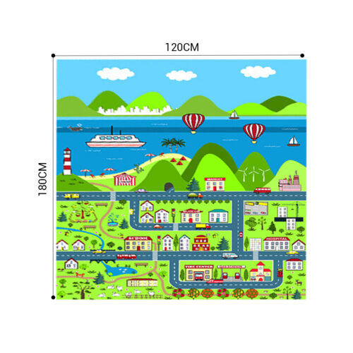 120cm Kids Rug Street Map Play Mat Educational Baby Theme Park Area Rugs - Image 2
