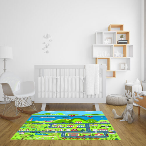 120cm Kids Rug Street Map Play Mat Educational Baby Theme Park Area Rugs - Image 3