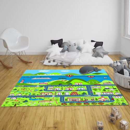 120cm Kids Rug Street Map Play Mat Educational Baby Theme Park Area Rugs - Image 4