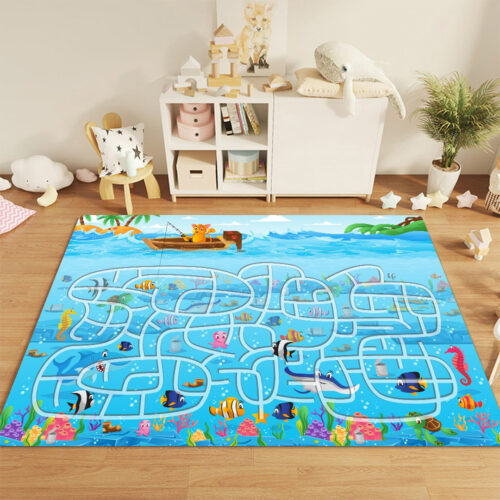 120cm Kids Rug Street Map Play Mat Educational Baby Theme Park Area Rugs - Image 2