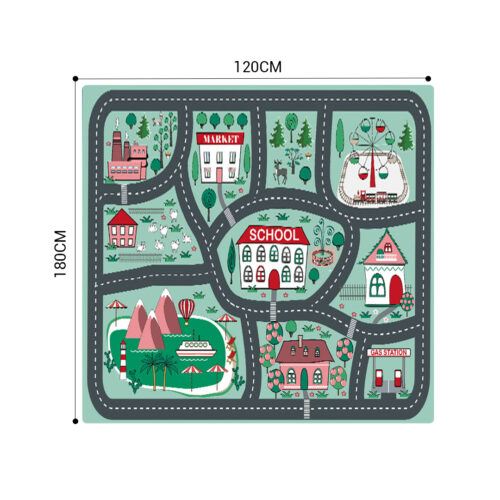120cm Kids Rug Street Map Play Mat Educational Baby Theme Park Area Rugs - Image 2