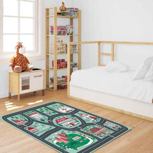 120cm Kids Rug Street Map Play Mat Educational Baby Theme Park Area Rugs - Image 3