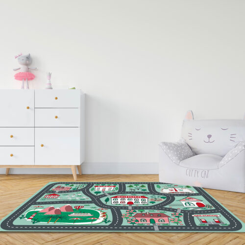 120cm Kids Rug Street Map Play Mat Educational Baby Theme Park Area Rugs - Image 4