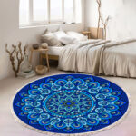 2x 90cm Blue Mandala Round Carpet for Living Room Bedroom Anti-slip Doormat Decor