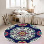 2x 90cm Round Rug Bohemian Circle Area Rug with Bohemian Geometric Pattern Anti-slip Doormat Decor