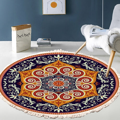 2x 90cm Round Mandala Ethnic Round Carpet Anti-slip Doormat Decor