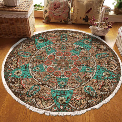 2x 90cm Mandala Round Area Thick Anti-slip Doormat Decor - Image 3