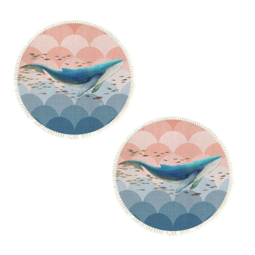 2x 120cm Round Tassels Shark Print Area Rugs Decor