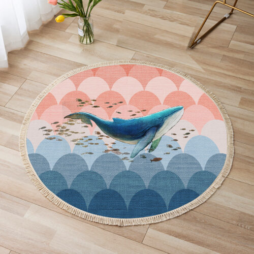 2x 120cm Round Tassels Shark Print Area Rugs Decor - Image 3