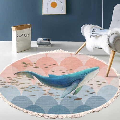 2x 120cm Round Tassels Shark Print Area Rugs Decor - Image 4