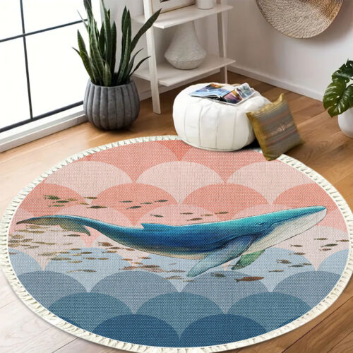 2x 120cm Round Tassels Shark Print Area Rugs Decor - Image 5