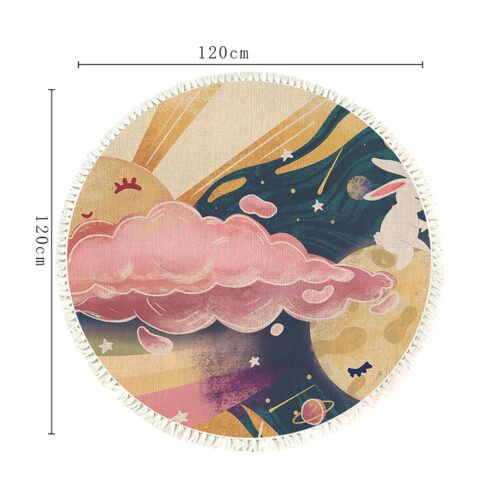 2x 120cm Round Tassels Carpet Sky Landscape Clouds Boho Circle Area Rugs Decor - Image 5