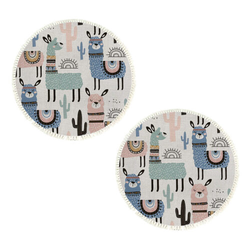 2x 120cm Alpaca Cactus Pattern Rug Desert Animals Non-Slip Round Area Rugs