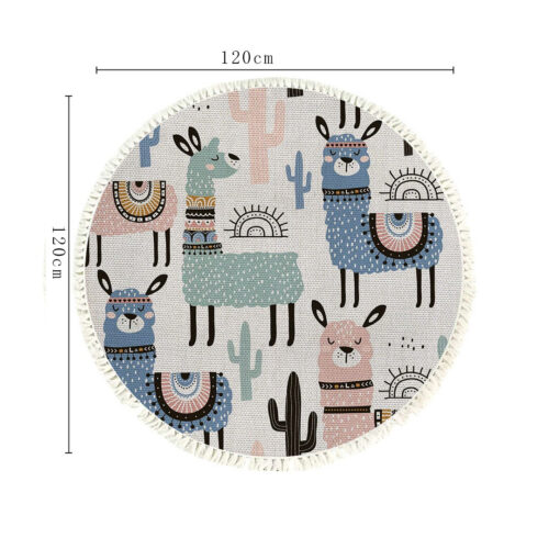 2x 120cm Alpaca Cactus Pattern Rug Desert Animals Non-Slip Round Area Rugs - Image 4