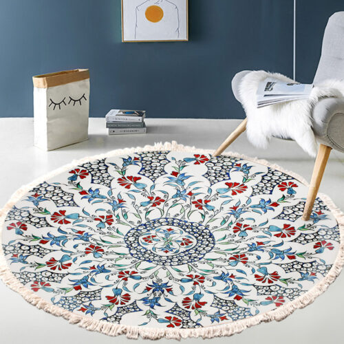 2x 120cm Mandala Area Rug for Living Room Lounge Bedroom Anti-slip Doormat Decor