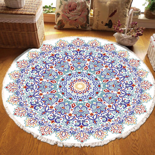 2x 120cm Mandala Round Area Thick Anti-slip Doormat Decor - Image 2