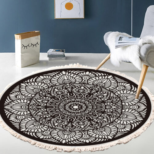2x 120cm Mandala Modern Ethnic Tassel Print Anti-slip Doormat Decor - Image 2
