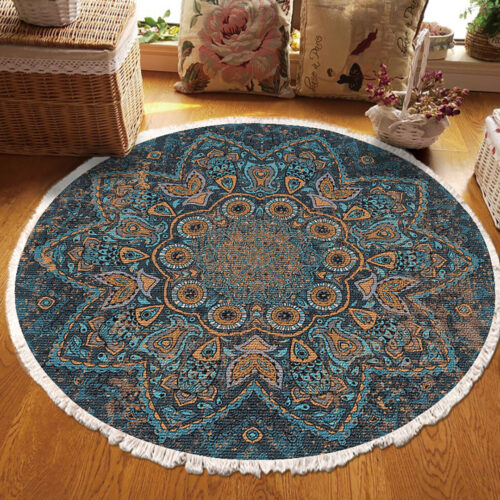 2x 120cm Mandala Pattern Circle Area Rugs for Living Room Lounge Anti-slip Doormat Decor - Image 3