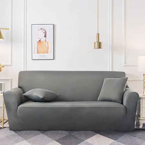 2-Seater Grey Sofa Cover Couch Protector High Stretch Lounge Slipcover Decor - Image 4
