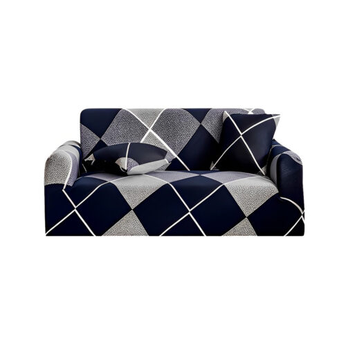 2-Seater Checkered Sofa Cover Couch Protector High Stretch Lounge Slipcover Decor