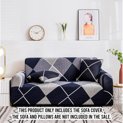2-Seater Checkered Sofa Cover Couch Protector High Stretch Lounge Slipcover Decor - Image 2