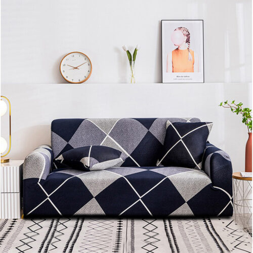 2-Seater Checkered Sofa Cover Couch Protector High Stretch Lounge Slipcover Decor - Image 3